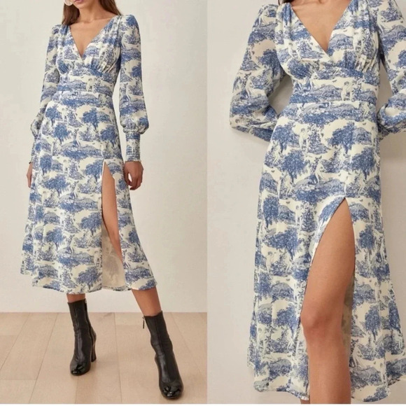 Reformation Lindero Novelty Midi Dress In Pastoral Size: 0 - Picture 2 of 12